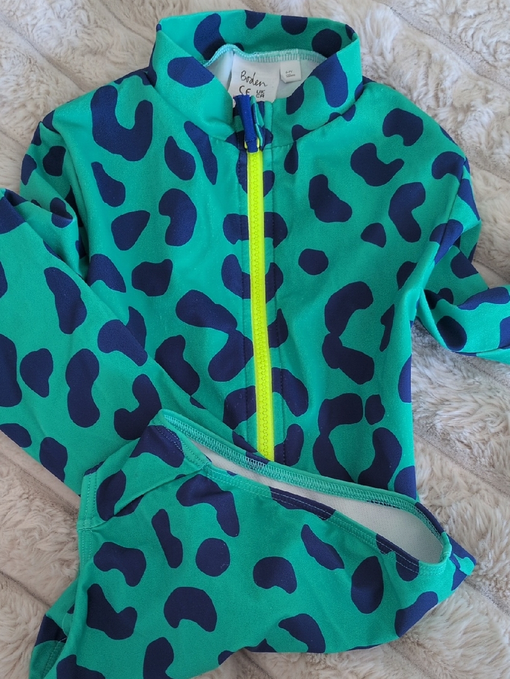 Boden Teal & Navy Leopard-Print Kids Rash Guard Set